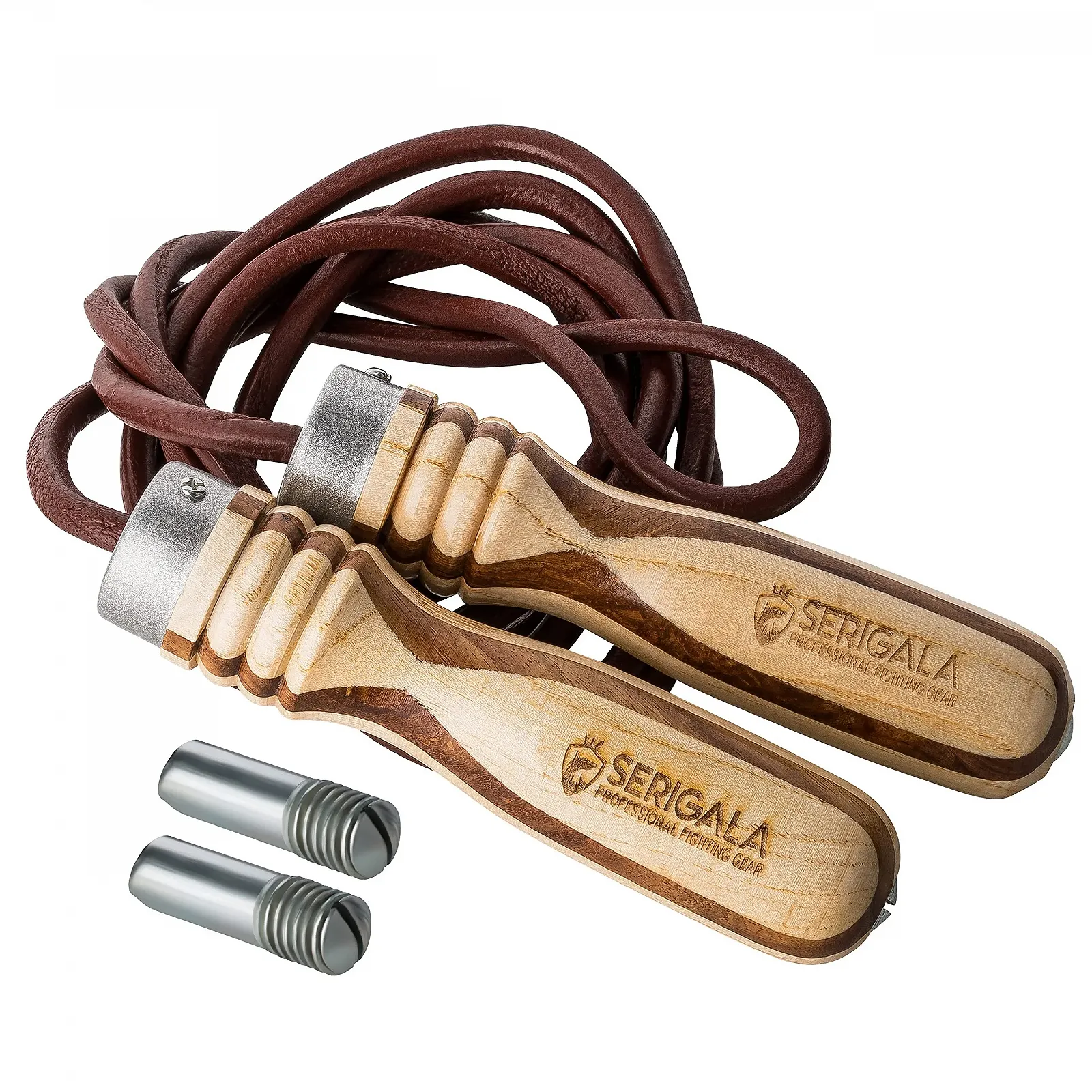 Скакалка Serigala Professional Leather зі шнуром із волової шкіри, дерев'яними ручками, шарикопідшипниками та обтяжувачами, фото №1 Скакалка Serigala Professional Leather зі шнуром із волової шкіри, дерев'яними ручками, шарикопідшипниками та обтяжувачами, фото №1
