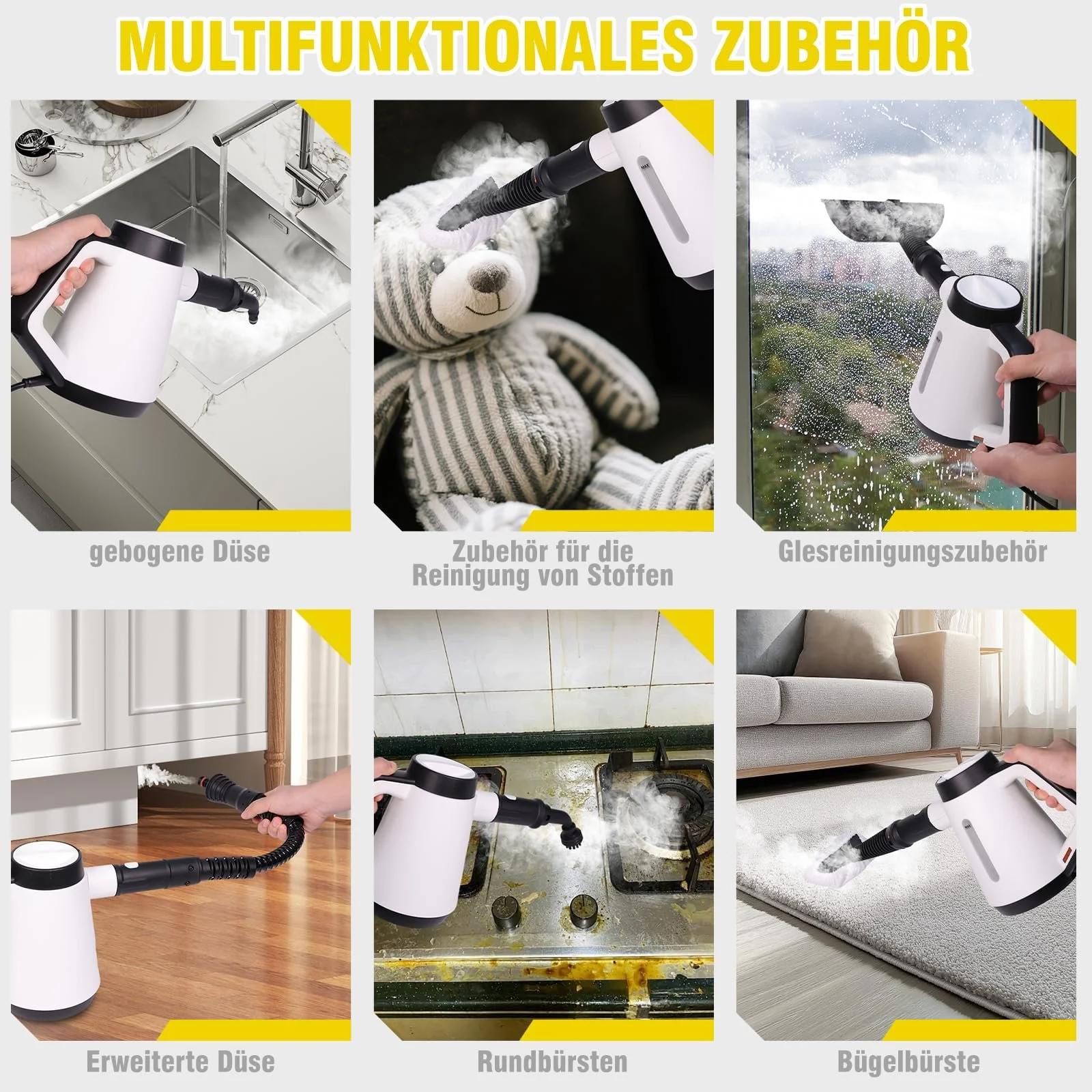 Ручний пароочисник 1200 W 400 ml 9 аксесуарів Білий, фото №4