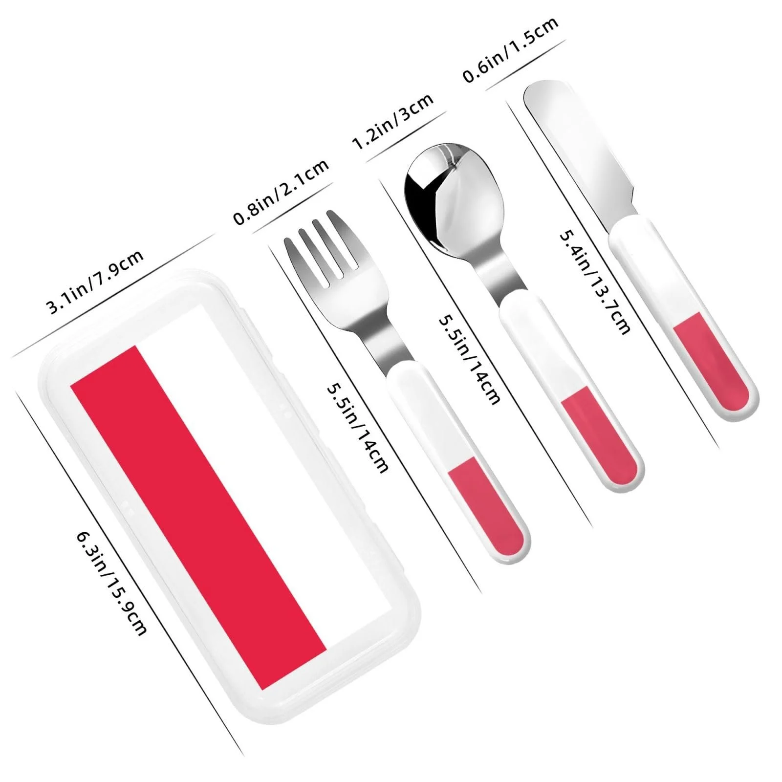 Дитячий набір столових приборів з принтом польського прапора, три предмети, багаторазовий, фото №3 Дитячий набір столових приборів з принтом польського прапора, три предмети, багаторазовий, фото №3