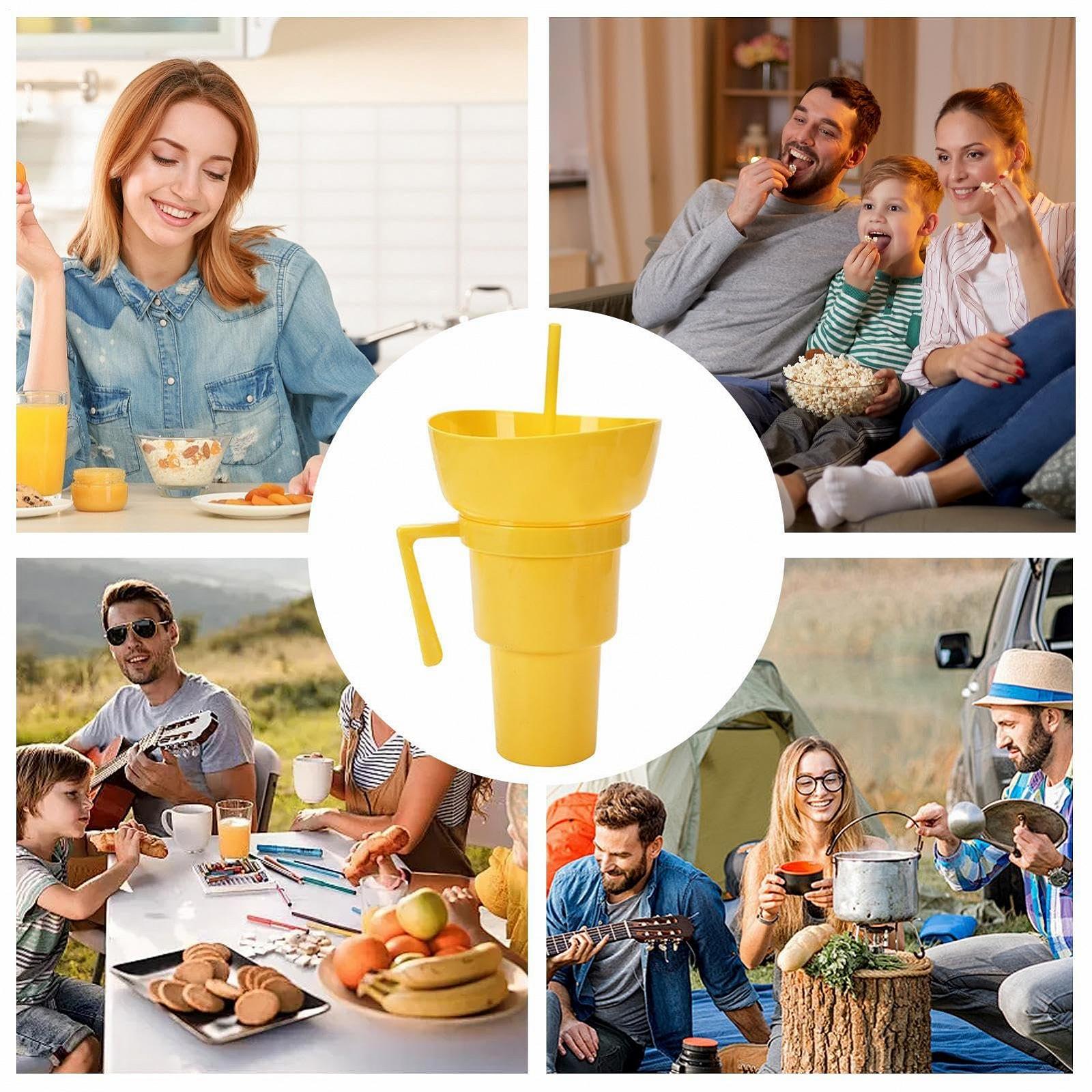Кухоль з трубочкою з контейнером для снеків для подорожей, кіно, кемпінгу та пікніків, фото №4 Кухоль з трубочкою з контейнером для снеків для подорожей, кіно, кемпінгу та пікніків, фото №4