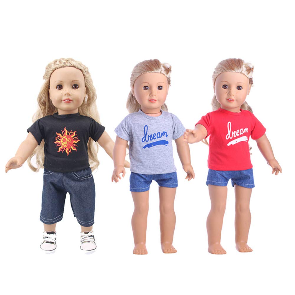 Одежда Uteruik для 18" кукол American Girl Повседневные образы - Красная футболка и короткие джинсы аксессуары костюма 2шт/набор, фото №6