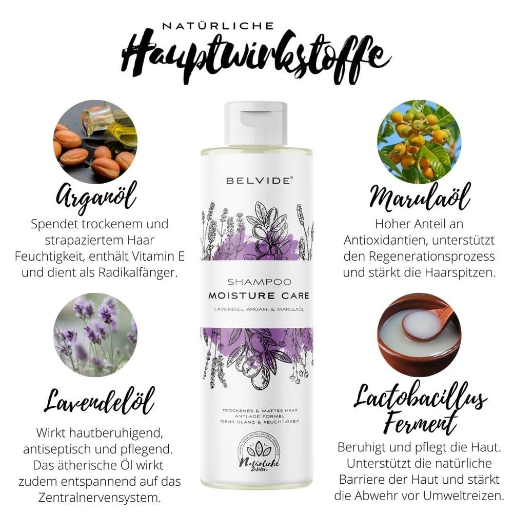 Шампунь BELVIDE Moisture Care з оліями аргани, лаванди та марули, фото №3