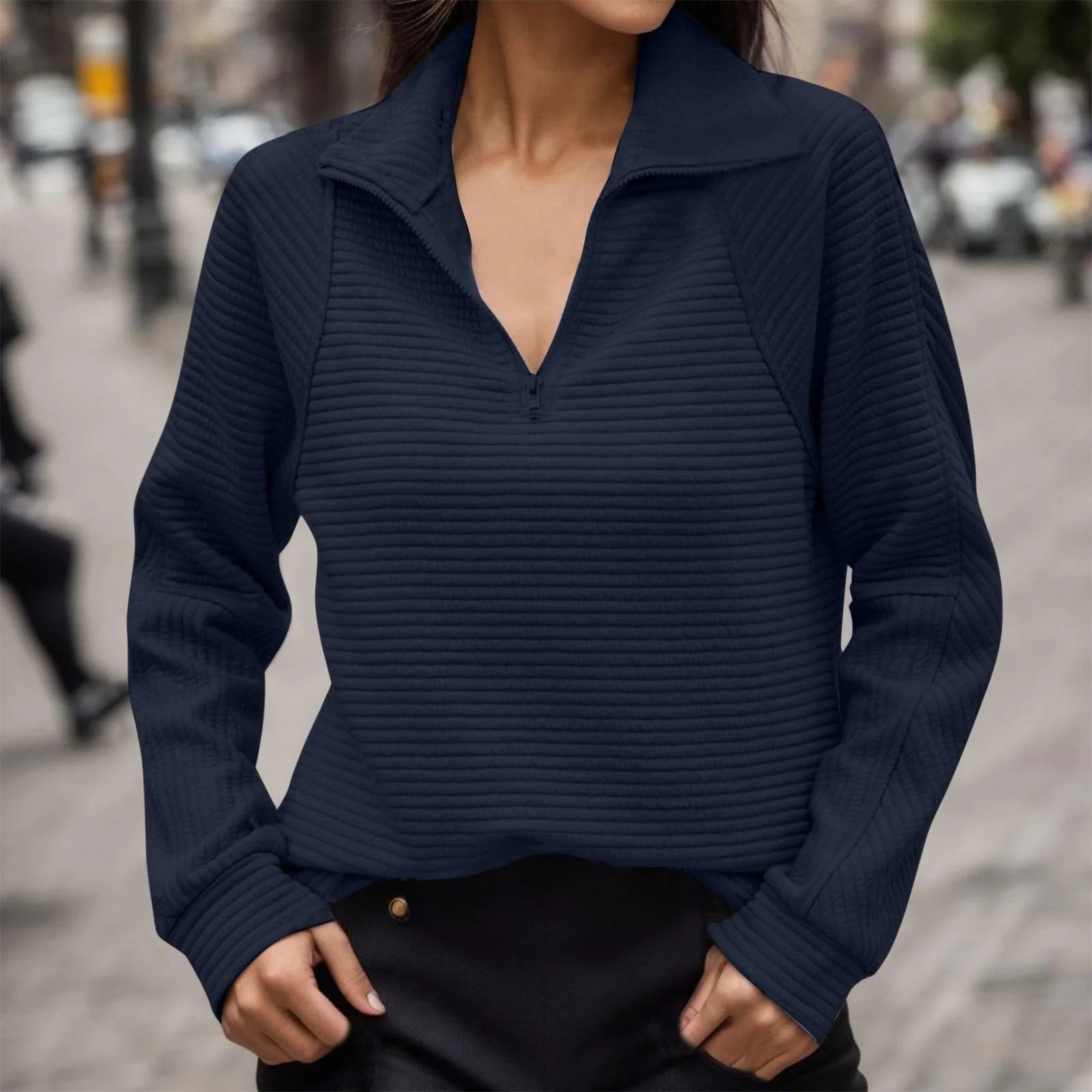 Женские свитшоты на молнии 1/4, свободный крой, стойка-воротник, длинный рукав, удобный зимний и осенний вариант, модный дизайн Y2K, фото №2 Женские свитшоты на молнии 1/4, свободный крой, стойка-воротник, длинный рукав, удобный зимний и осенний вариант, модный дизайн Y2K, фото №2