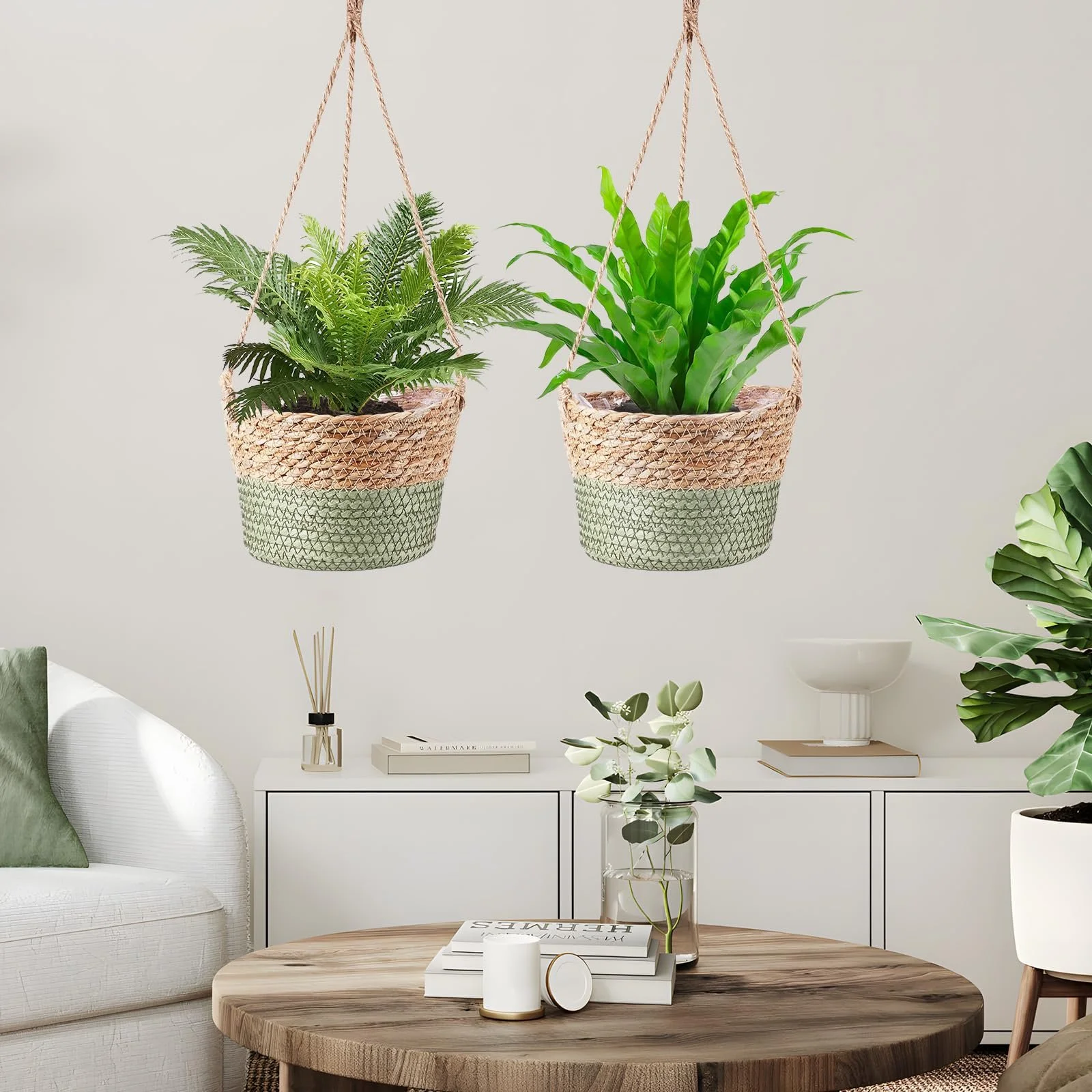 Підвісний кошик для рослин плетений із морської трави 20 см набір 2 шт. Натуральний бохо, фото №8 Підвісний кошик для рослин плетений із морської трави 20 см набір 2 шт. Натуральний бохо, фото №8