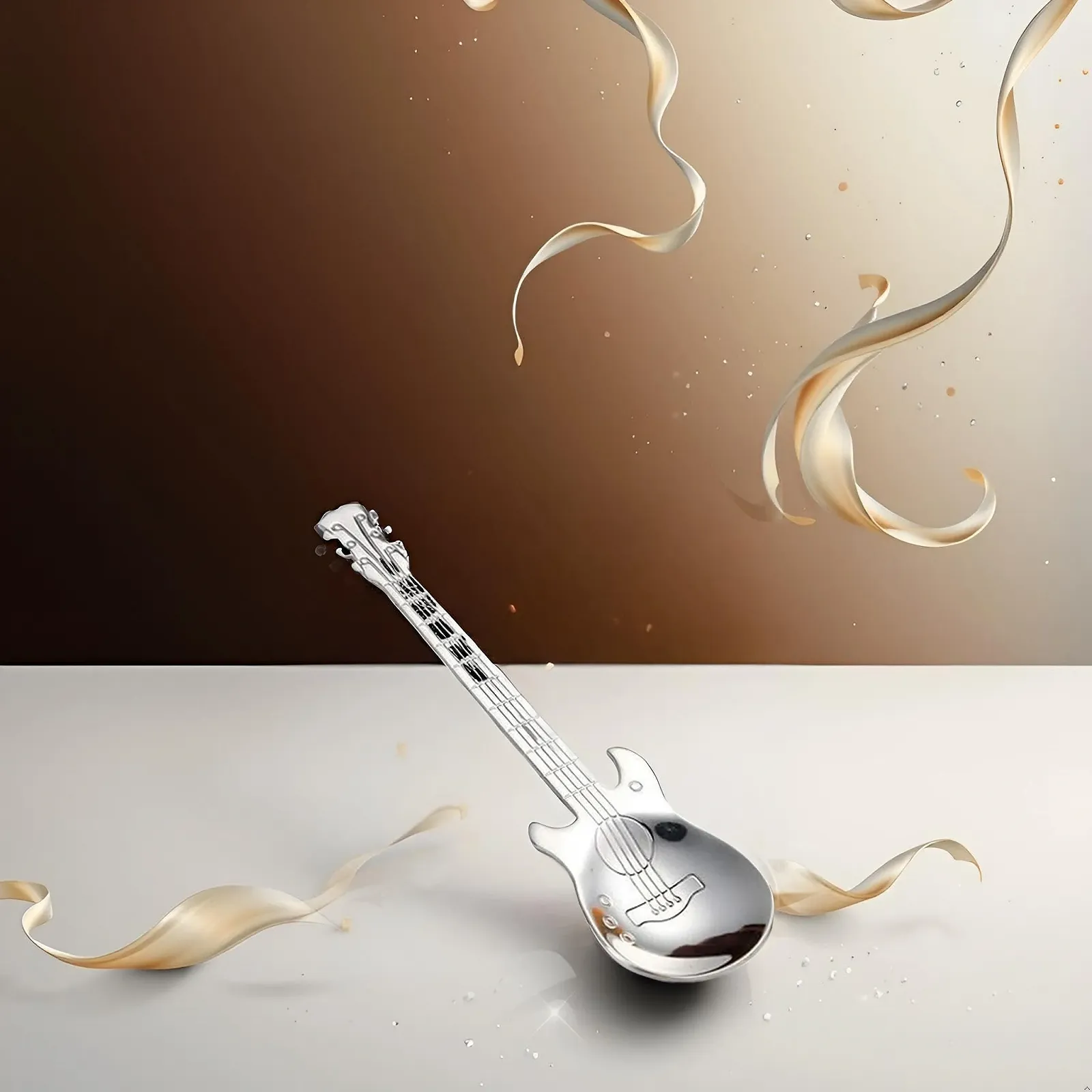 Ложка из нержавеющей стали Серебряная Мультяшная Гитара для молока Кофе Мороженого Конфет Десертная чайная ложка для дома Бара Прочная Специальная ложка Кофейная ложка для дома Кухни, фото №4