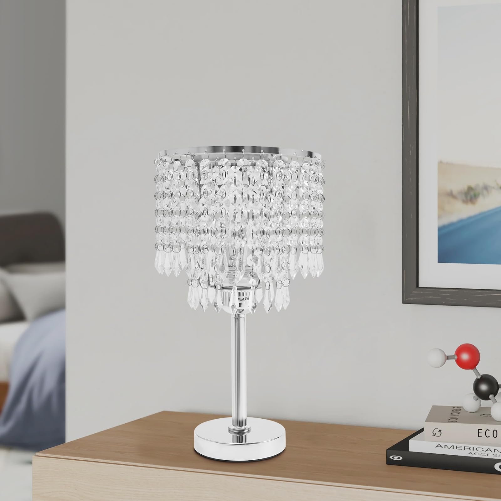 Настільна лампа кришталева скляна приліжкова з кнопковим вимикачем та круглою основою Modern Creative Design, фото №8