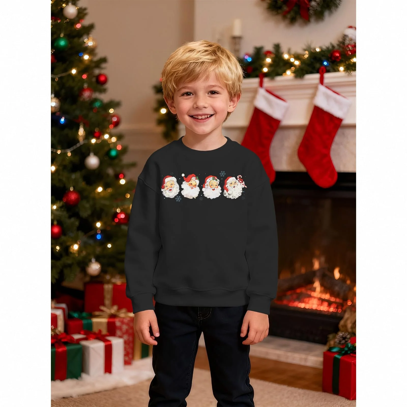 Детский рождественский свитшот для мальчиков и девочек, рождественский джемпер с принтом Санты, праздничная одежда, зимняя детская одежда, хлопковый пуловер с круглым вырезом и длинными рукавами, фото №2 Детский рождественский свитшот для мальчиков и девочек, рождественский джемпер с принтом Санты, праздничная одежда, зимняя детская одежда, хлопковый пуловер с круглым вырезом и длинными рукавами, фото №2