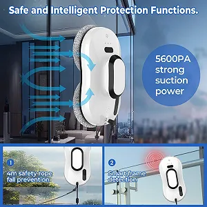 Робот для мойки окон с электрическим распылителем, 5600Pa, 3 режима очистки, интеллектуальная навигация и обнаружение краев, дистанционное управление и 8 тряпок, робот для окон для гладких поверхностей synthetic.ua - Фото 1