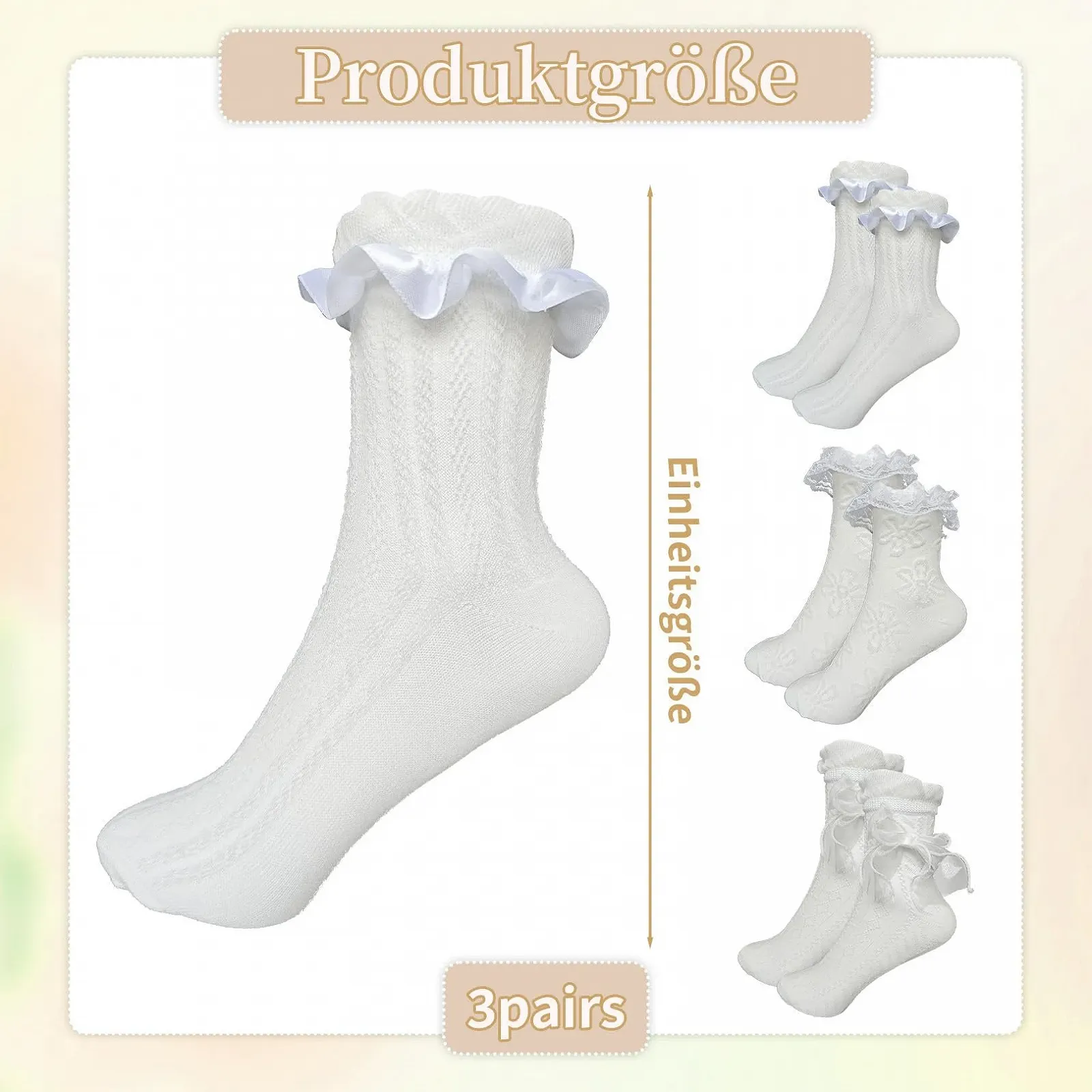 Жіночі шкарпетки з рюшами Білий Колір, Набір 3 шт, фото №2