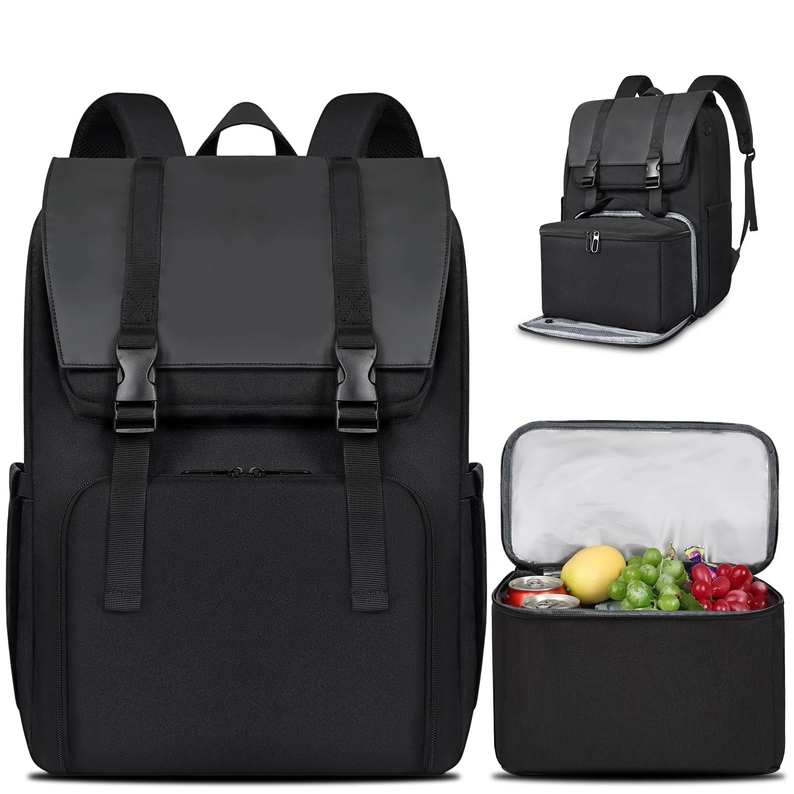 Рюкзак для ноутбука BERTASCHE 17,3 дюйма з термосумкою 2-в-1 Чорний, фото №1