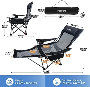 Розкладне крісло для кемпінгу POEPORE / 2 шт. / до 120 кг / Чорно-сірий ціна на synthetic.ua - Фото 1 Розкладне крісло для кемпінгу POEPORE / 2 шт. / до 120 кг / Чорно-сірий synthetic.ua - Фото 1