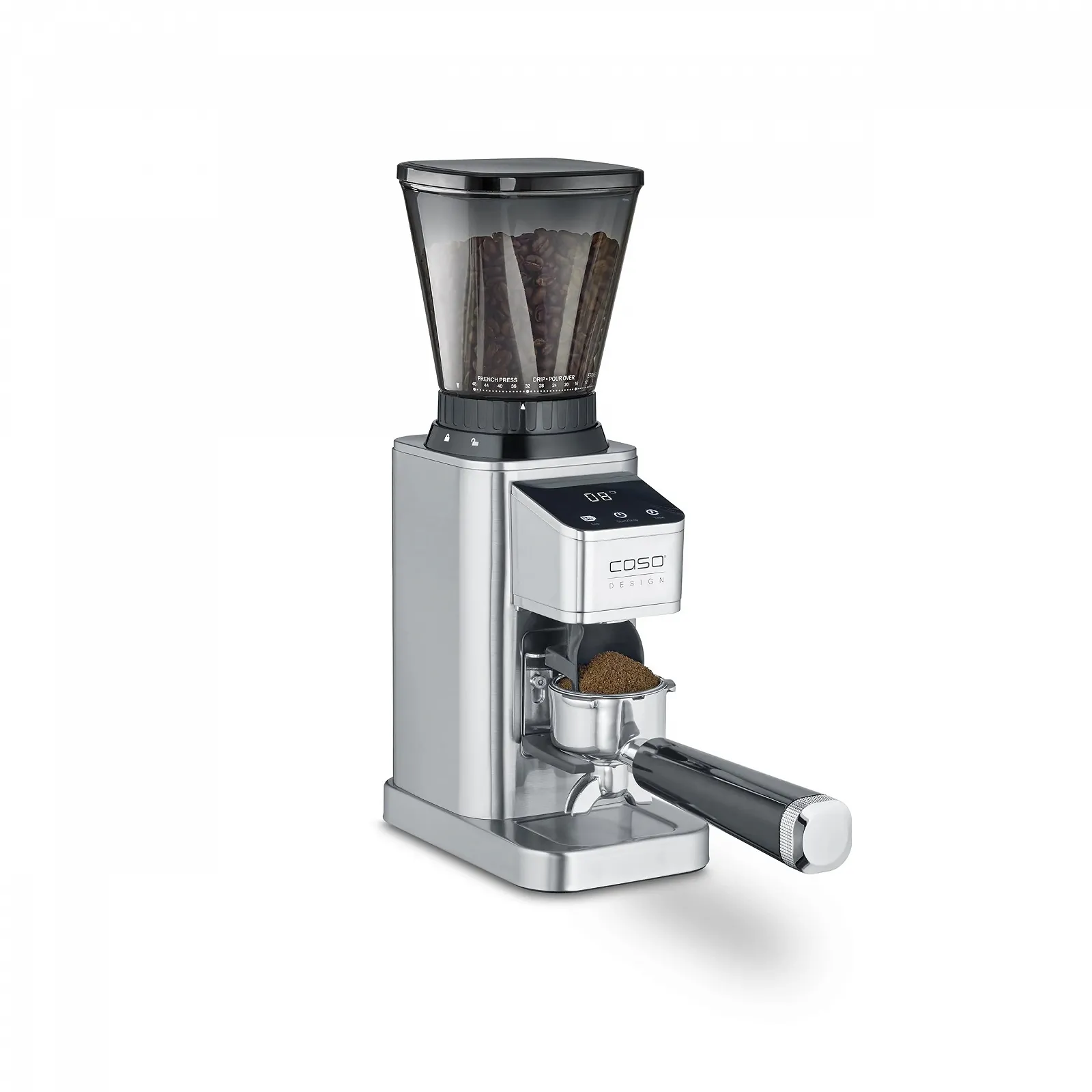 Электрическая кофемолка CASO BaristaChef Inox, коническая из нержавеющей стали, с держателем портафильтра, 48 уровней помола, фото №6 Электрическая кофемолка CASO BaristaChef Inox, коническая из нержавеющей стали, с держателем портафильтра, 48 уровней помола, фото №6