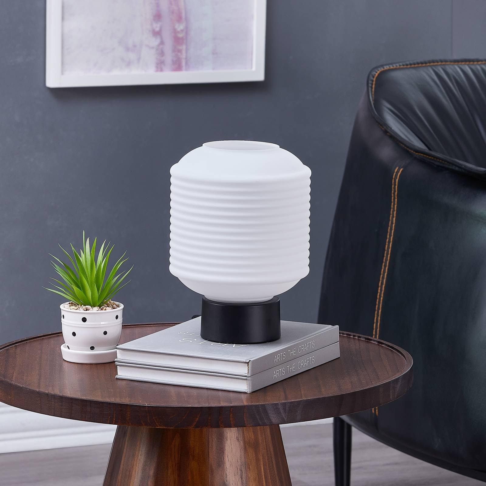 Настільна лампа Lindby скляна E27 скло метал чорна біла, фото №3