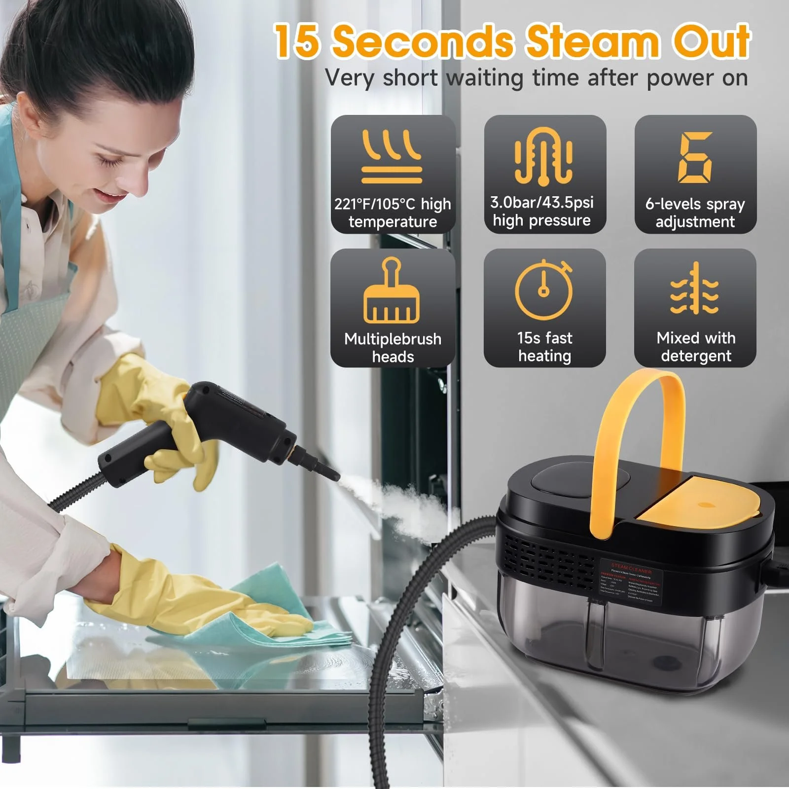 Ручний пароочисник 2500W 1100 мл з цифровим дисплеєм, фото №6