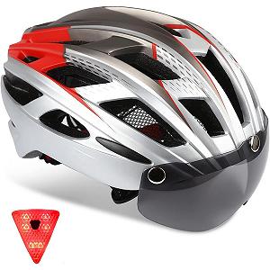 Шолом велосипедний KINGLEAD MTB з магнітним візором, регульований, легкий, для скейтерів - вбудований світлодіодний задній ліхтар - Фото 1