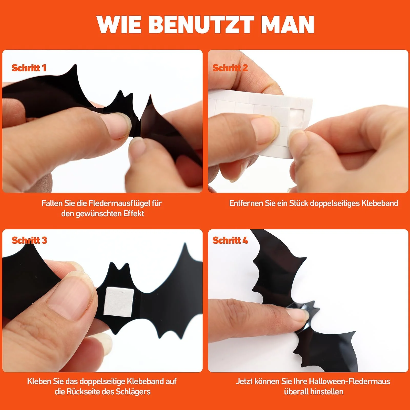 Наклейки на стіну Декоративні кажани Хелловін 120 шт. 4 розміри 3D PVC Чорний, фото №7