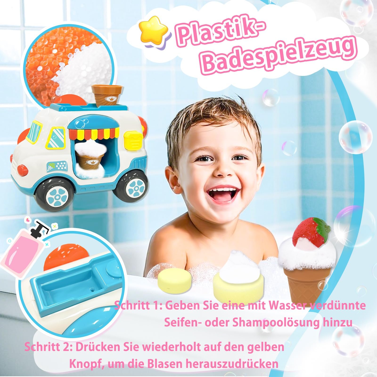 Іграшка для ванни Візок з морозивом Машина для піни, фото №2 Іграшка для ванни Візок з морозивом Машина для піни, фото №2