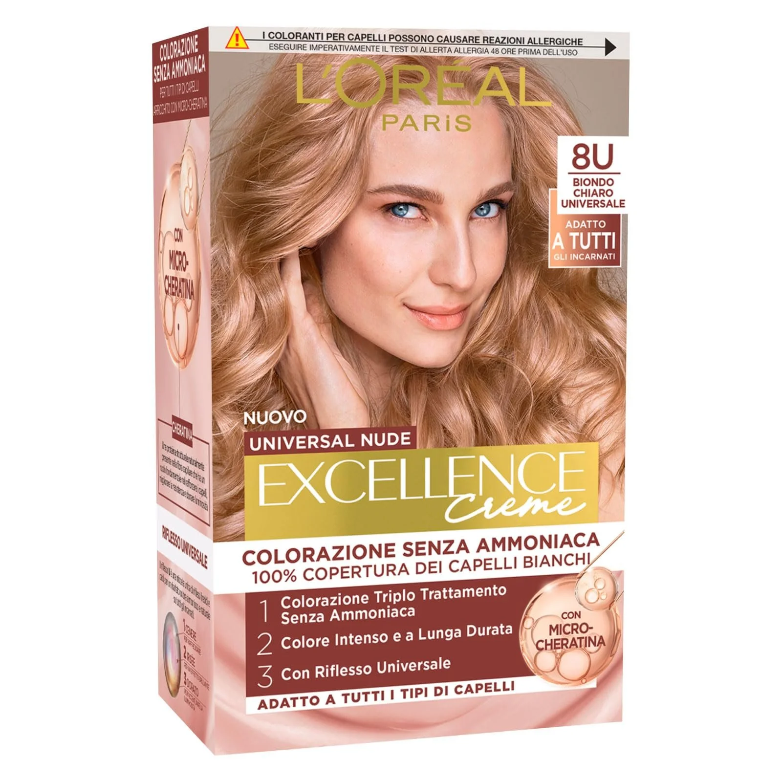 Фарба для волосся L'Oréal Paris Excellence Cream Universal Nude Світлий блонд 8U, 2 шт, фото №2 Фарба для волосся L'Oréal Paris Excellence Cream Universal Nude Світлий блонд 8U, 2 шт, фото №2