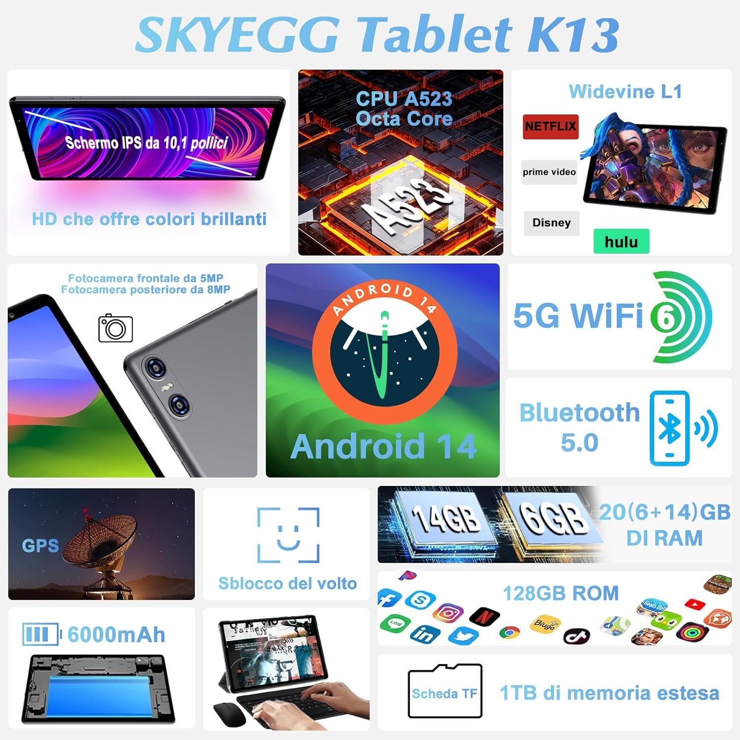 Планшет 10.1" SKYEGG K13 6+14/128Gb 8 ядер Android 14 6000 mAh Серый, фото №2