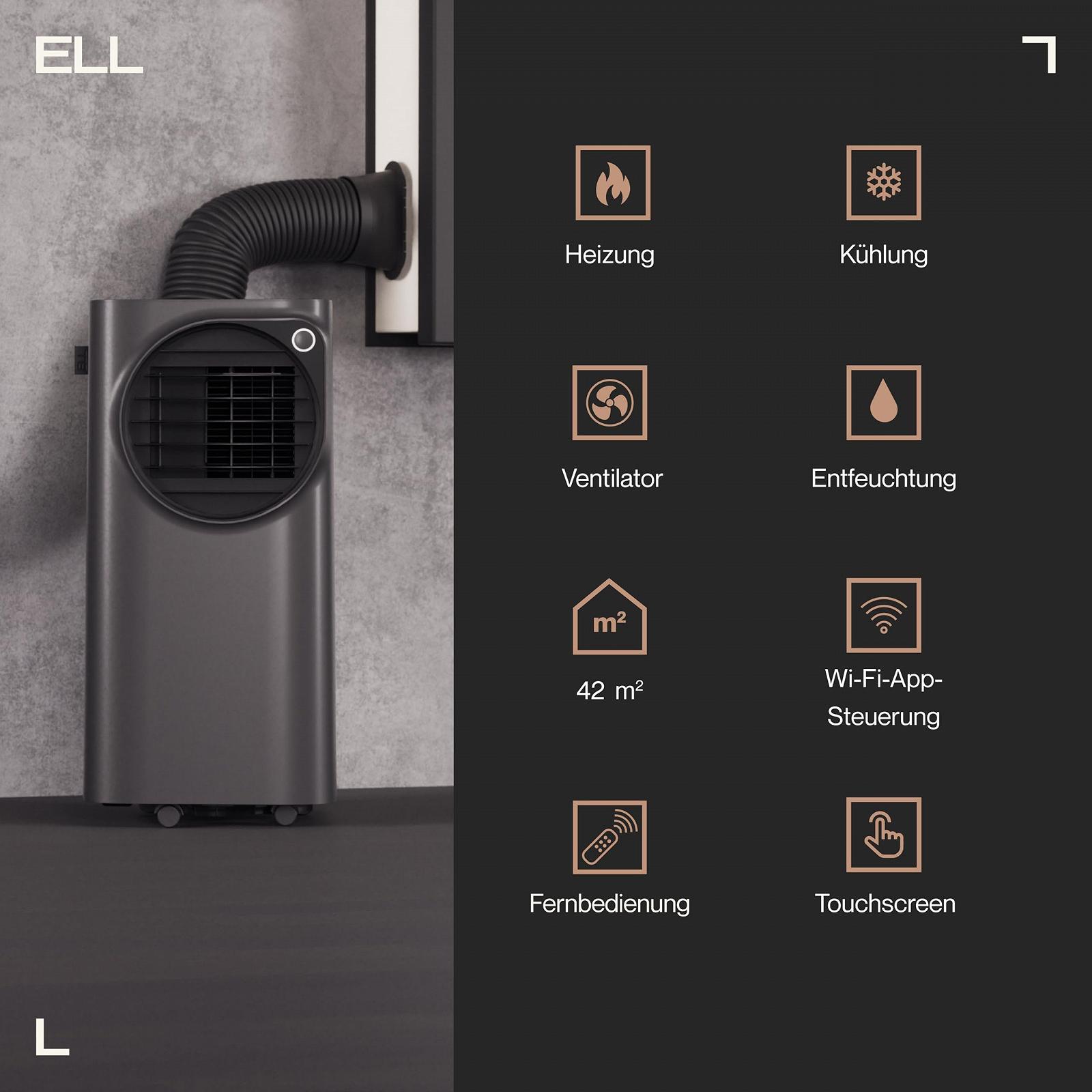 Мобільний кондиціонер 4-в-1 ELL Atmos 12000 BTU охолодження 9000 BTU обігрів Wi-Fi Сірий антрацит, фото №2