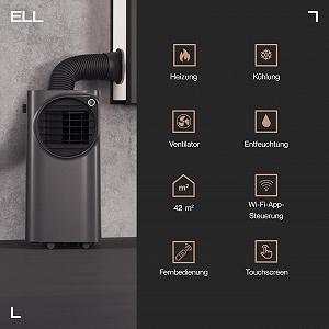 Мобільний кондиціонер 4-в-1 ELL Atmos 12000 BTU охолодження 9000 BTU обігрів Wi-Fi Сірий антрацит synthetic.ua - Фото 1