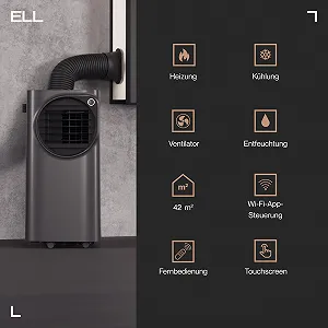 Мобильный кондиционер 4-в-1 ELL Atmos 12000 BTU охлаждение 9000 BTU обогрев Wi-Fi Серый антрацит synthetic.ua - Фото 1