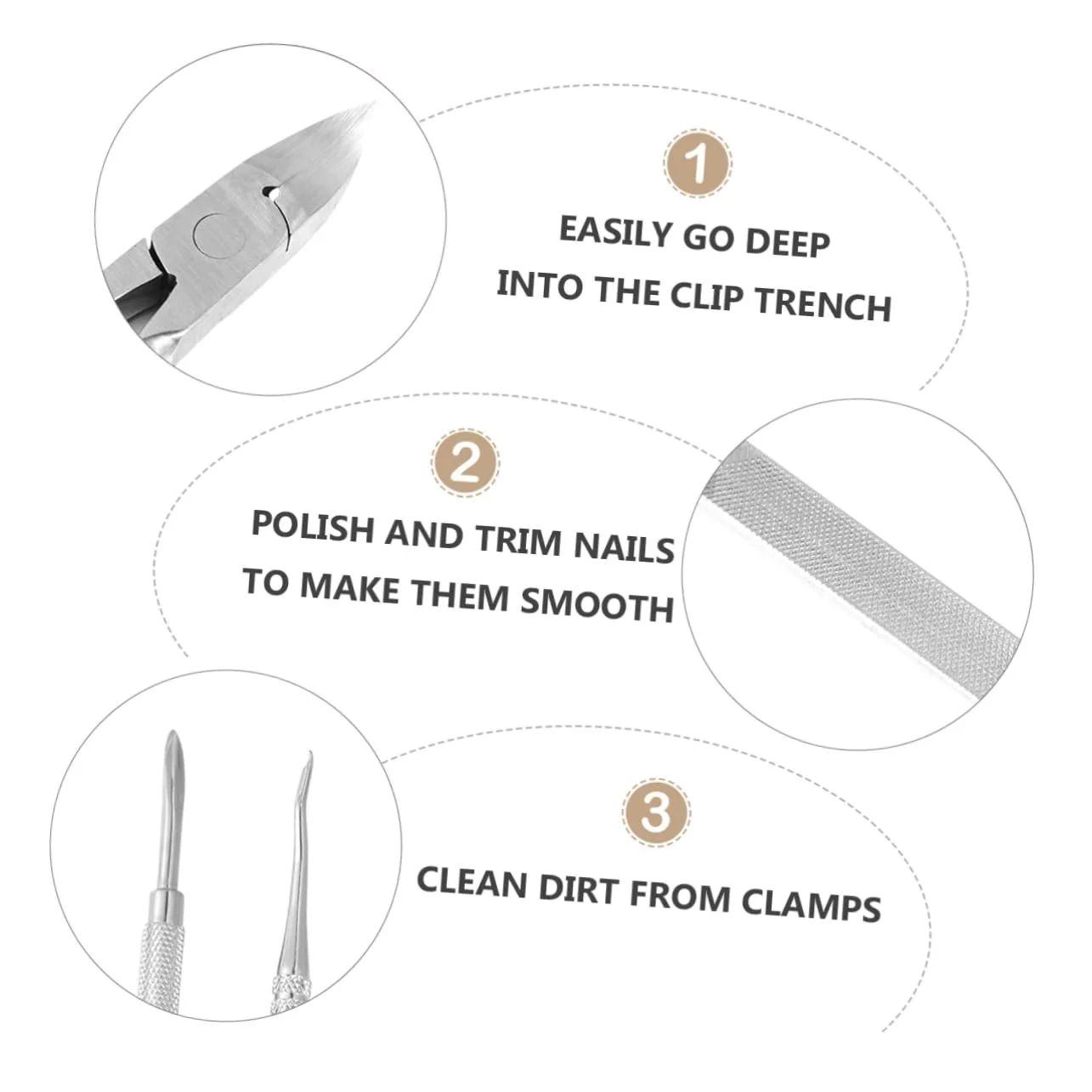 Набор кусачек для ногтей Healvian 5 предметов, профессиональный, нержавеющая сталь, серебристый, фото №4