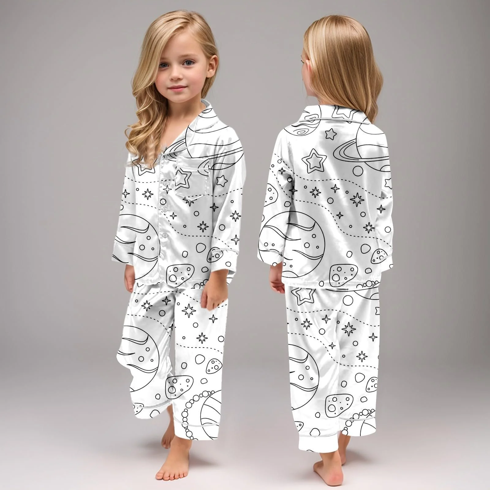 Пижама для раскрашивания детская DIY раскрашенная вручную домашний костюм белый мультяшный принт искусство окрашивания пижама домашняя одежда комплект из двух предметов зимний комплект ночная одежда, фото №4 Пижама для раскрашивания детская DIY раскрашенная вручную домашний костюм белый мультяшный принт искусство окрашивания пижама домашняя одежда комплект из двух предметов зимний комплект ночная одежда, фото №4