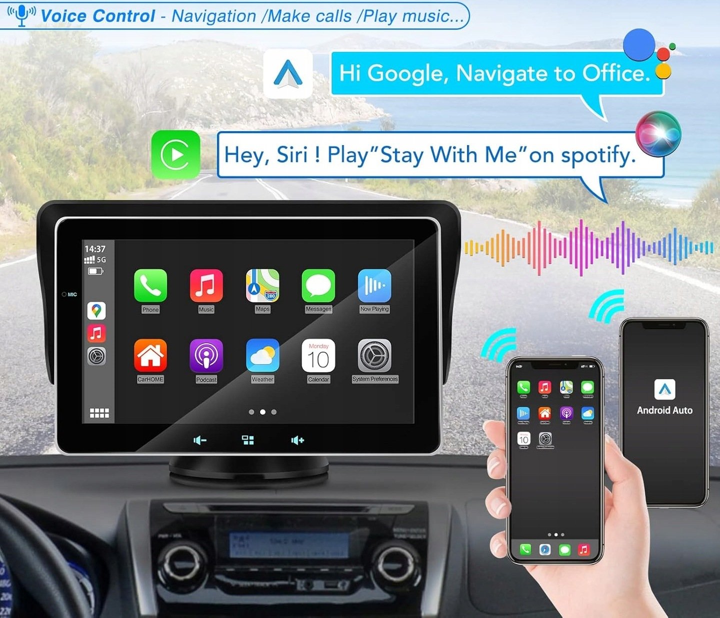 Автомагнитола Urvolax Dash / 7" Сенсорная / Apple CarPlay / Android Auto / Wi-Fi / GPS / Bluetooth / AUX / USB, фото №5