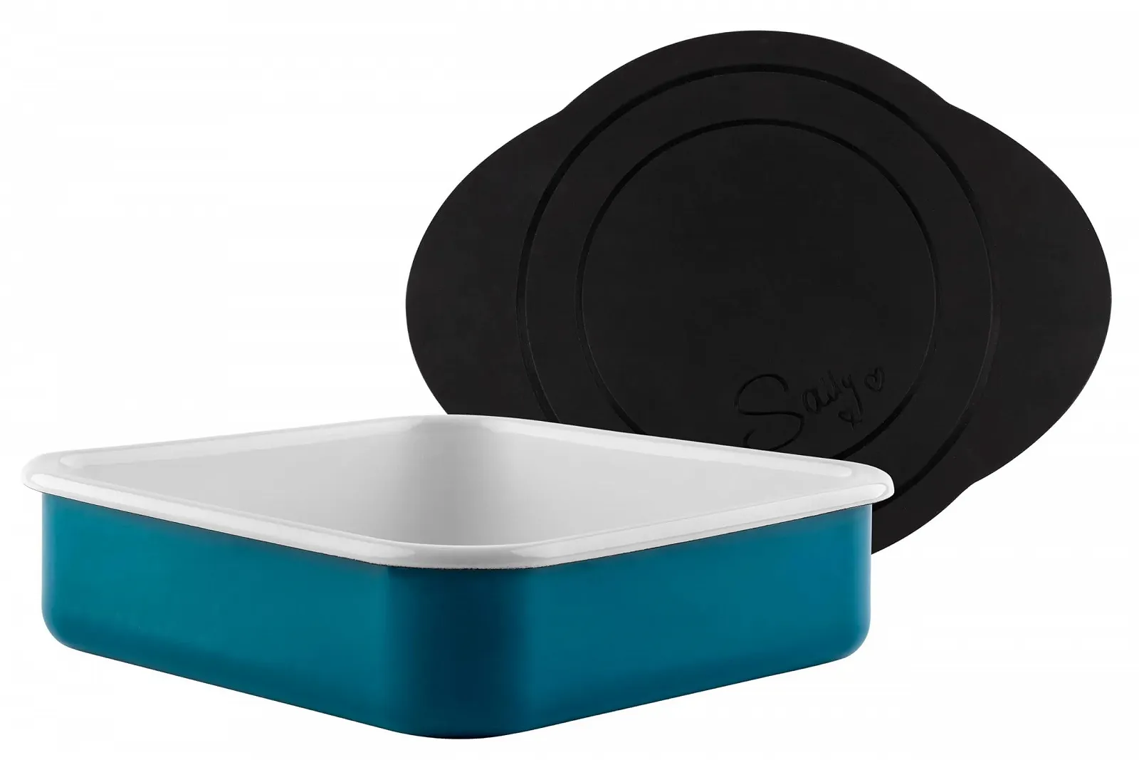 Форма для запекания Sallys эмалированная квадратная с индукционным матом 22 x 22 x 6 см Petrol, фото №1