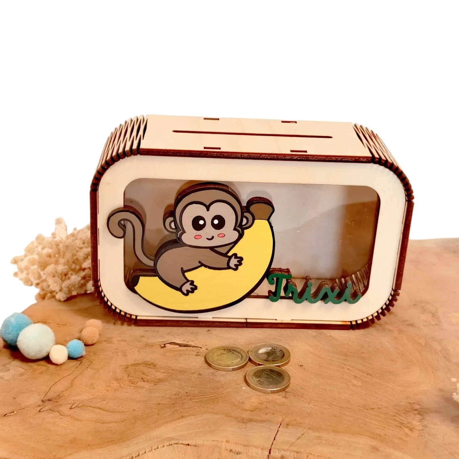 Скарбничка Мавпочка дерев'яна персоналізована Сафарі-тема, фото №4