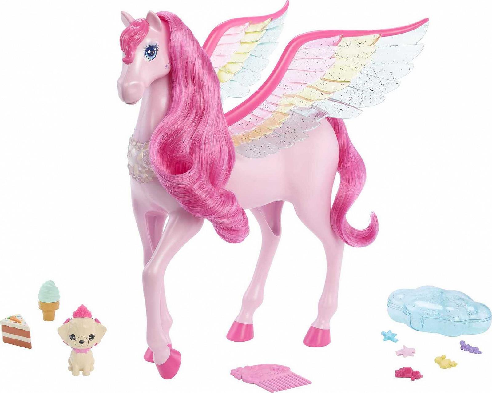 Игрушка Barbie Pegasus Pink с 10 аксессуарами Включая щенка, крылатый конь с освещением и звуками, фото №1