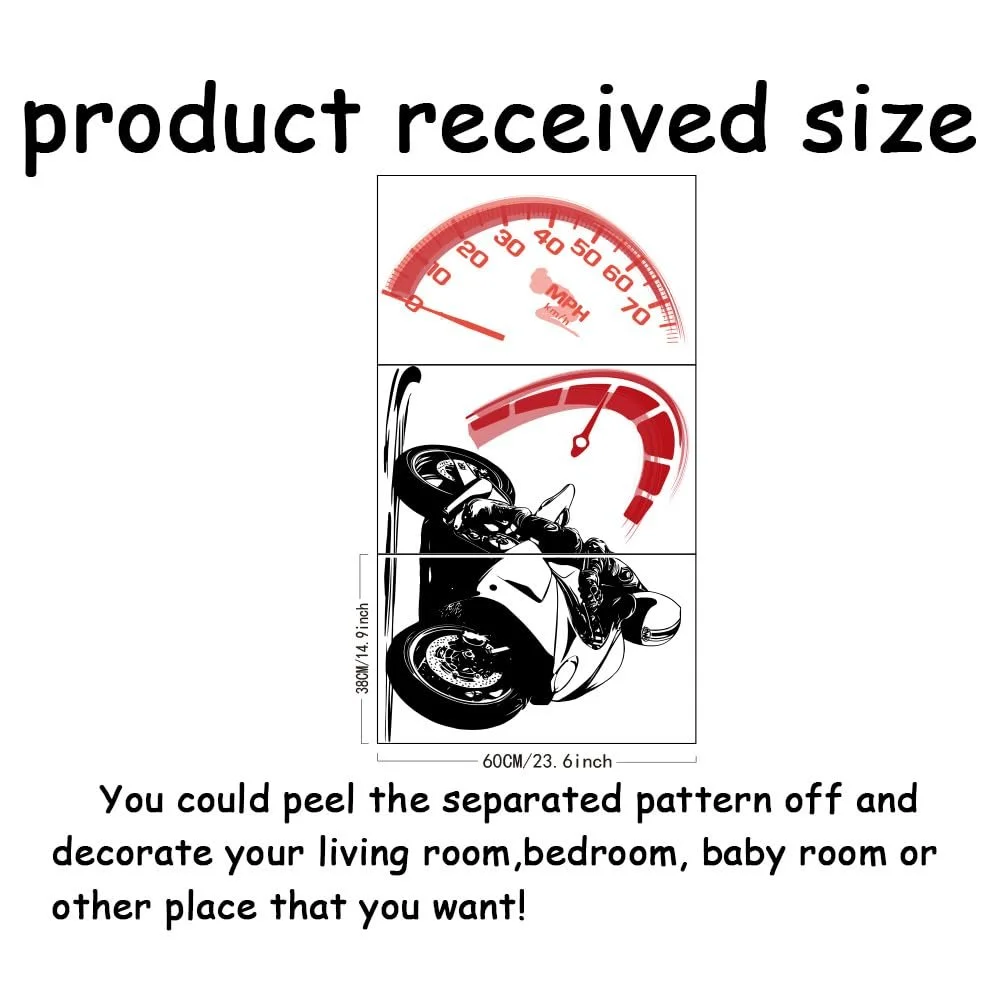 Наклейка на стіну SUPERDANT Мотоцикл і тахометр вінілова Чорний, Червоний, фото №2