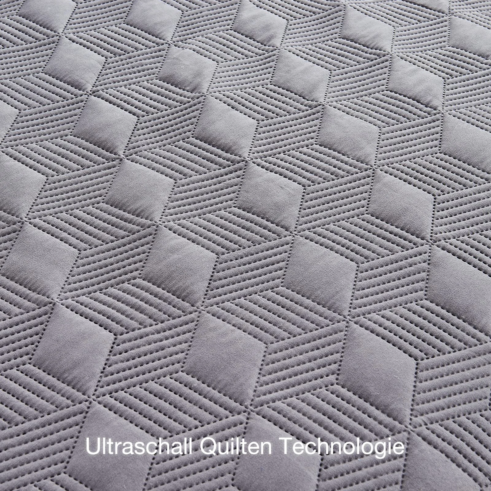 Покривало beeweed 220 x 200 см, сіре, з мікрофібри, стьобане, легке, з 2 наволочками, ромбоподібний візерунок, фото №5