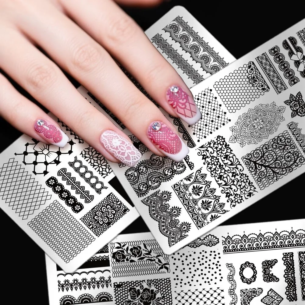 Пластины для стемпинга PH PandaHall 3 штуки Lace Pattern Flowers Tips Retro нержавеющая сталь со штампом и скребком, фото №4