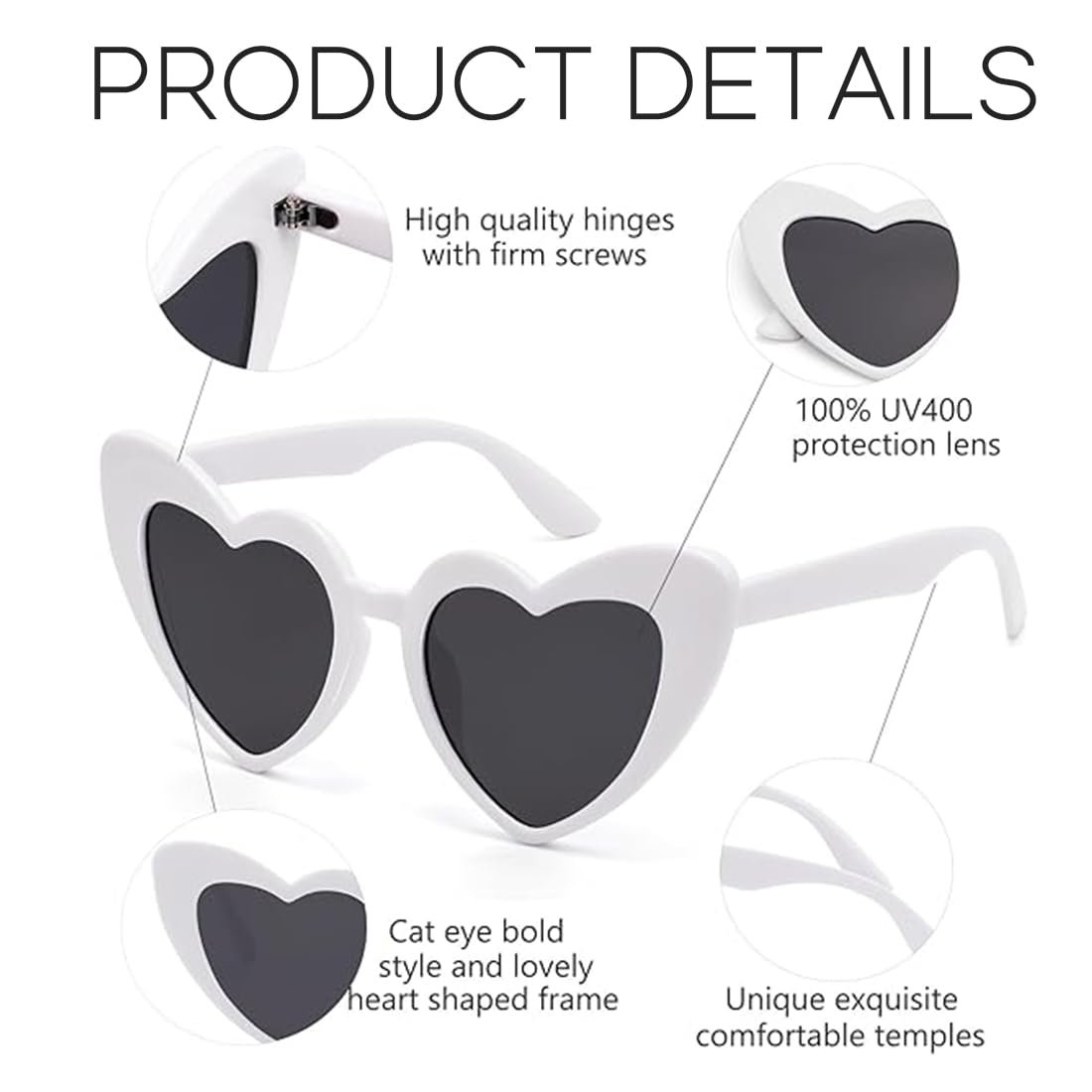 Солнцезащитные Очки Сердцевидные, 2 шт, Черная и Белая Оправа, Серые Линзы, фото №3 Солнцезащитные Очки Сердцевидные, 2 шт, Черная и Белая Оправа, Серые Линзы, фото №3