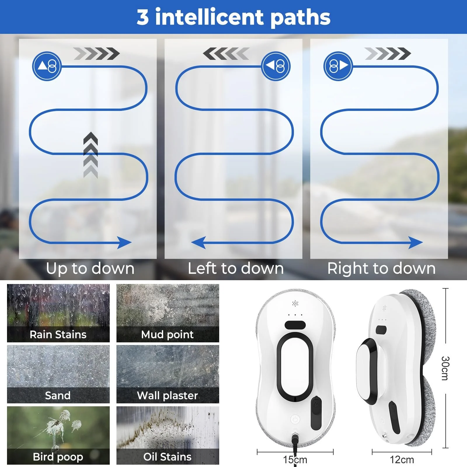 Робот для миття вікон з електричним розпилювачем, 5600Pa, 3 режими очищення, інтелектуальна навігація та виявлення країв, дистанційне керування та 8 ганчірок, робот для вікон для гладких поверхонь, фото №6 Робот для миття вікон з електричним розпилювачем, 5600Pa, 3 режими очищення, інтелектуальна навігація та виявлення країв, дистанційне керування та 8 ганчірок, робот для вікон для гладких поверхонь, фото №6