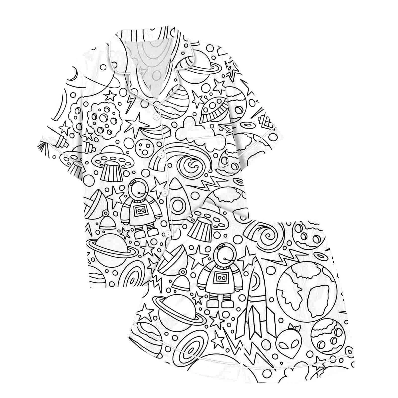 Дитяча піжама для розфарбовування з білим мультяшним принтом, зимовий комплект домашнього одягу, фото №4