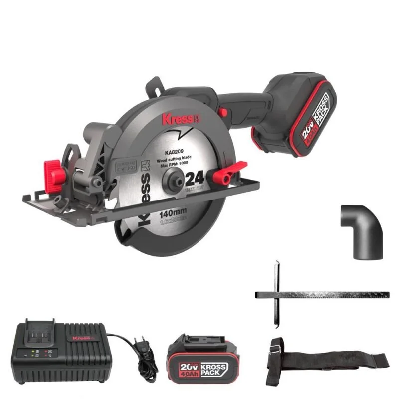 Аккумуляторная циркулярная пила Kress KUE11 / 20V 2 х 4Ah / 6900 об/мин / 140 мм / Бесщеточная / Черная, фото №1