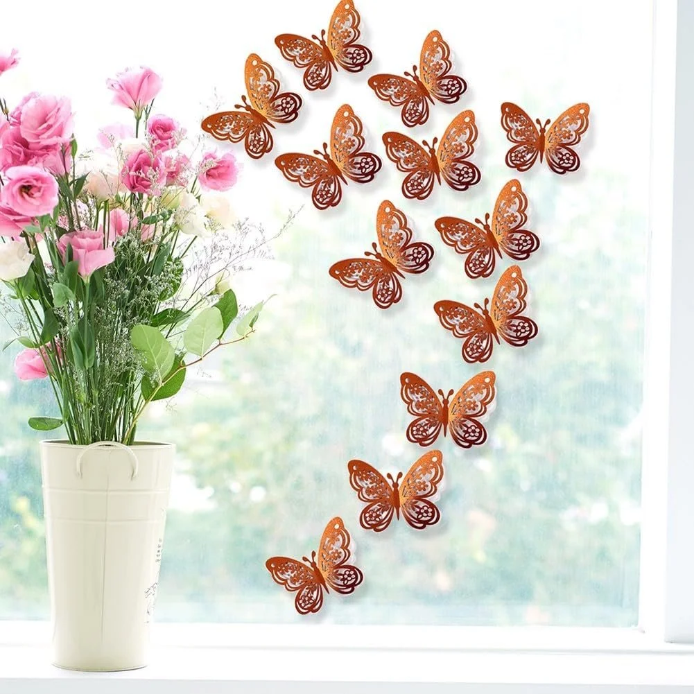 Наклейки на стіну 3D Метелики набір 24 шт. ажурні для декору помаранчеві, фото №3
