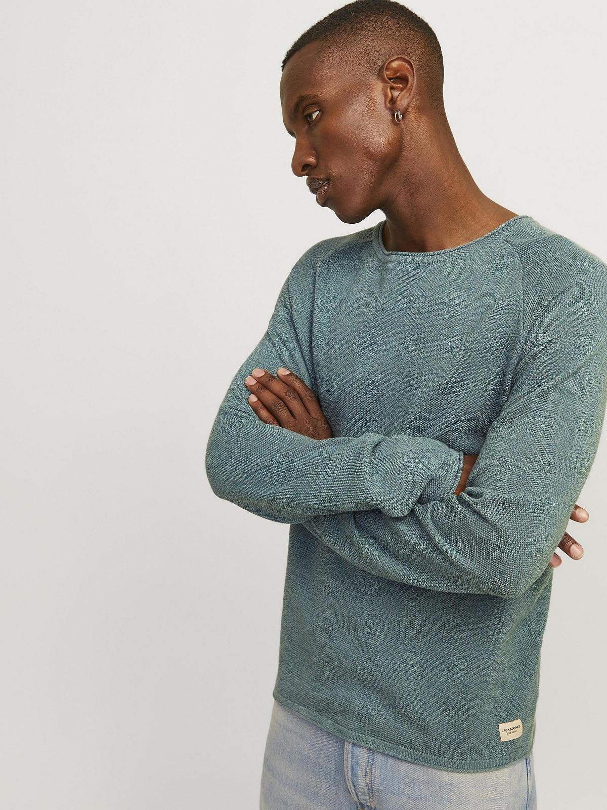 Вязаний пуловер JACK & JONES JJEHILL чоловічий, з круглим вирізом, базова бавовняна сорочка з довгим рукавом, фото №7