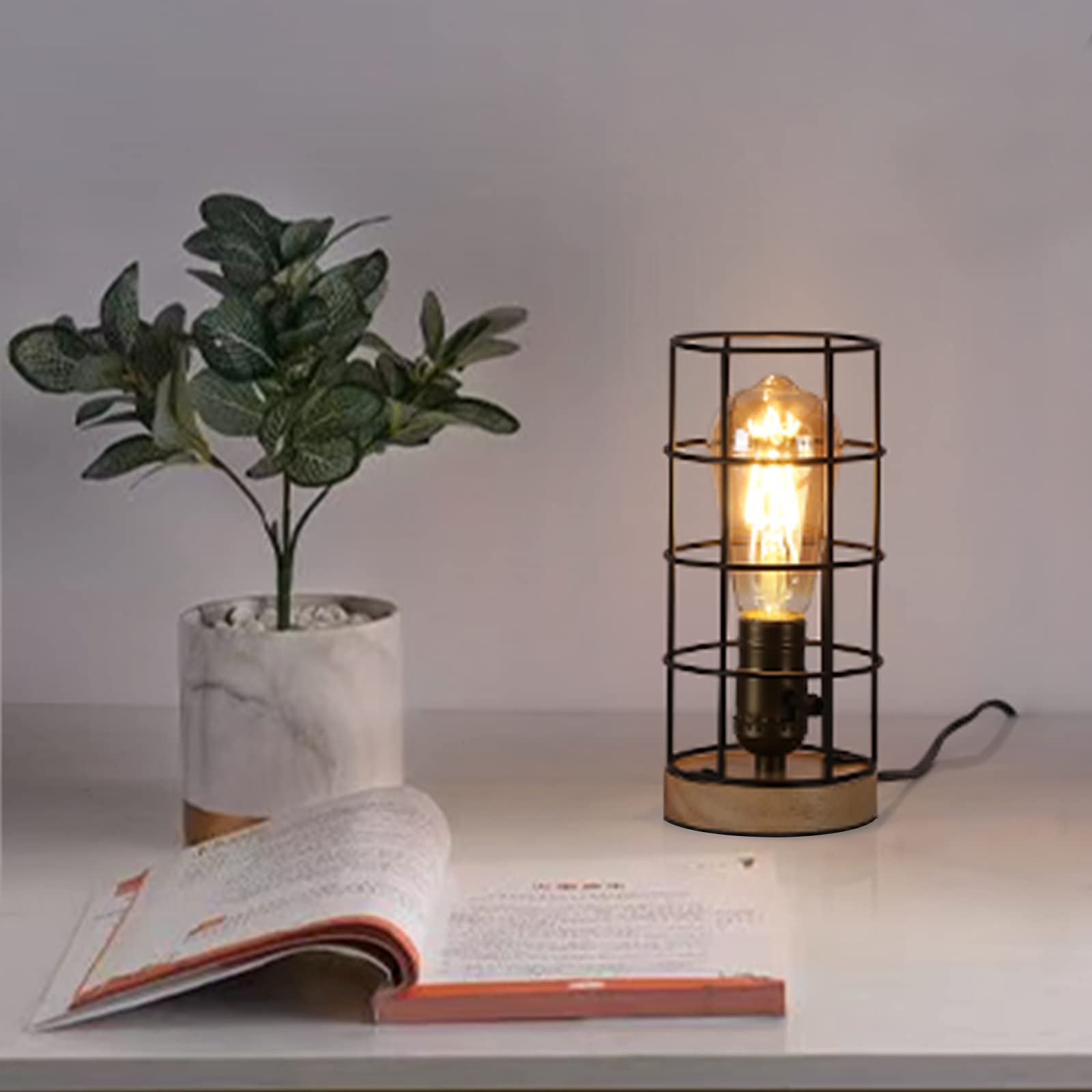 Настільна лампа SUNLLOK Вінтажна Дерево Метал Клітка E27 Чорна, фото №7