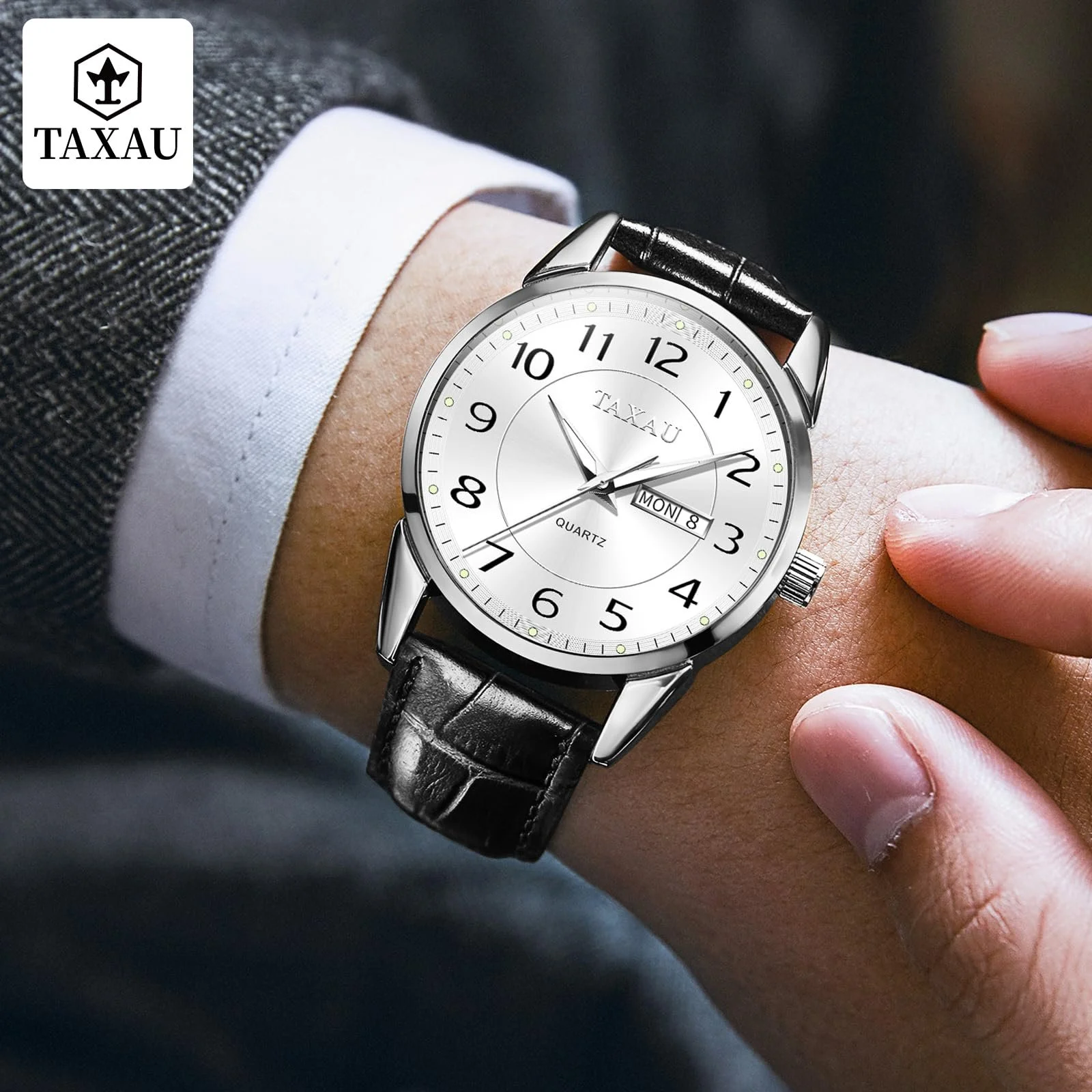 Класичний шкіряний годинник для чоловіків Аналоговий кварцовий Великий циферблат, фото №5 Класичний шкіряний годинник для чоловіків Аналоговий кварцовий Великий циферблат, фото №5