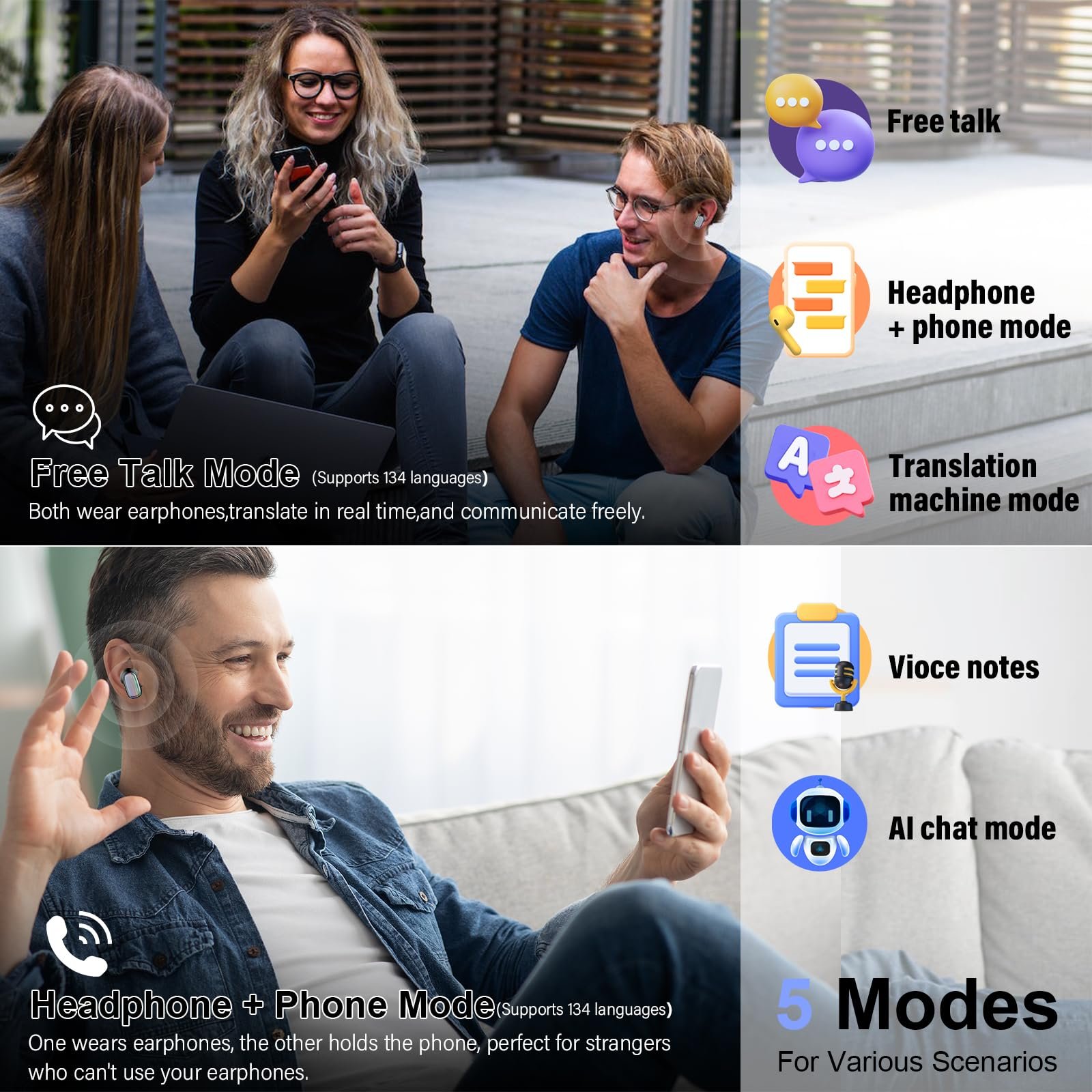 Наушники-переводчик AI Черный, фото №2