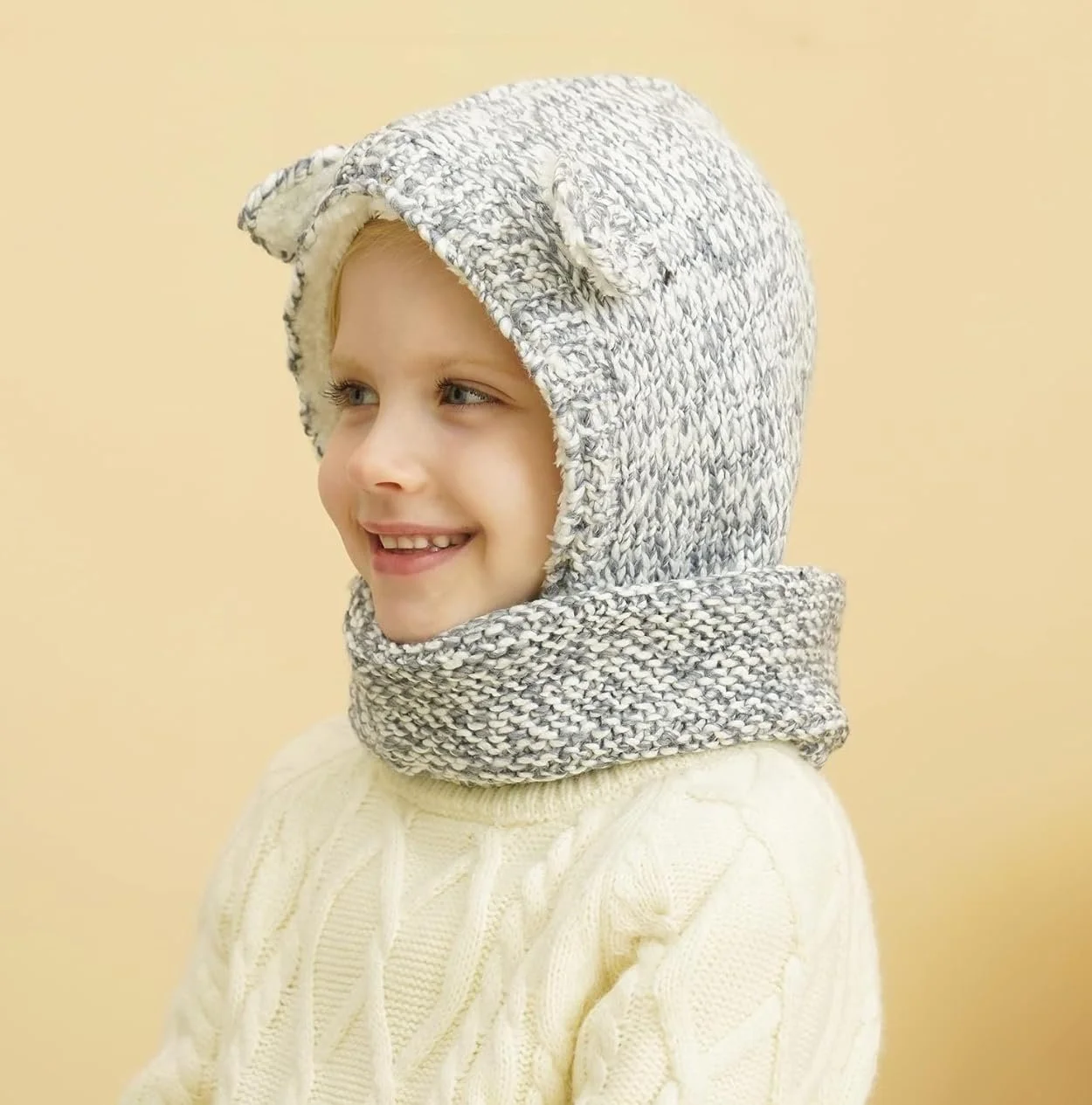 В'язана шапка-капюшон для дівчаток Magracy, зимова, тепла з вушками, фото №3 В'язана шапка-капюшон для дівчаток Magracy, зимова, тепла з вушками, фото №3