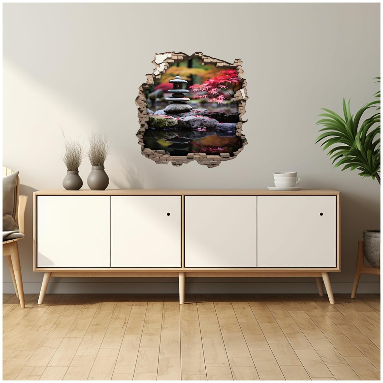 Наклейка на стіну Samunshi Японський сад Дзен Токіо 3D-отвір 70 x 70 см Різнокольорова, фото №3 Наклейка на стіну Samunshi Японський сад Дзен Токіо 3D-отвір 70 x 70 см Різнокольорова, фото №3