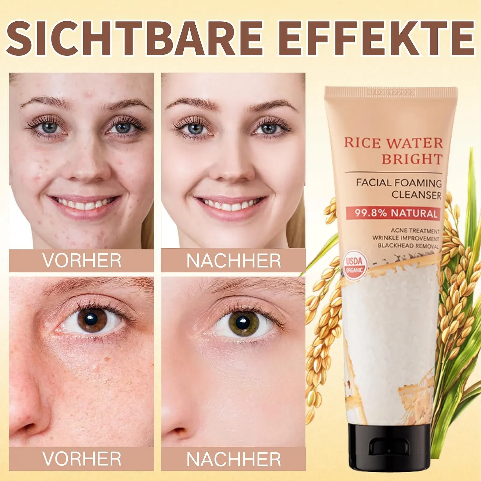 Средство для умывания Рисовая Вода Средство для умывания лица с рисом Очищающая пенка для лица Натуральная пенка для умывания Увлажняющее средство для умывания лица Средство для глубокой очистки пор лица, фото №6