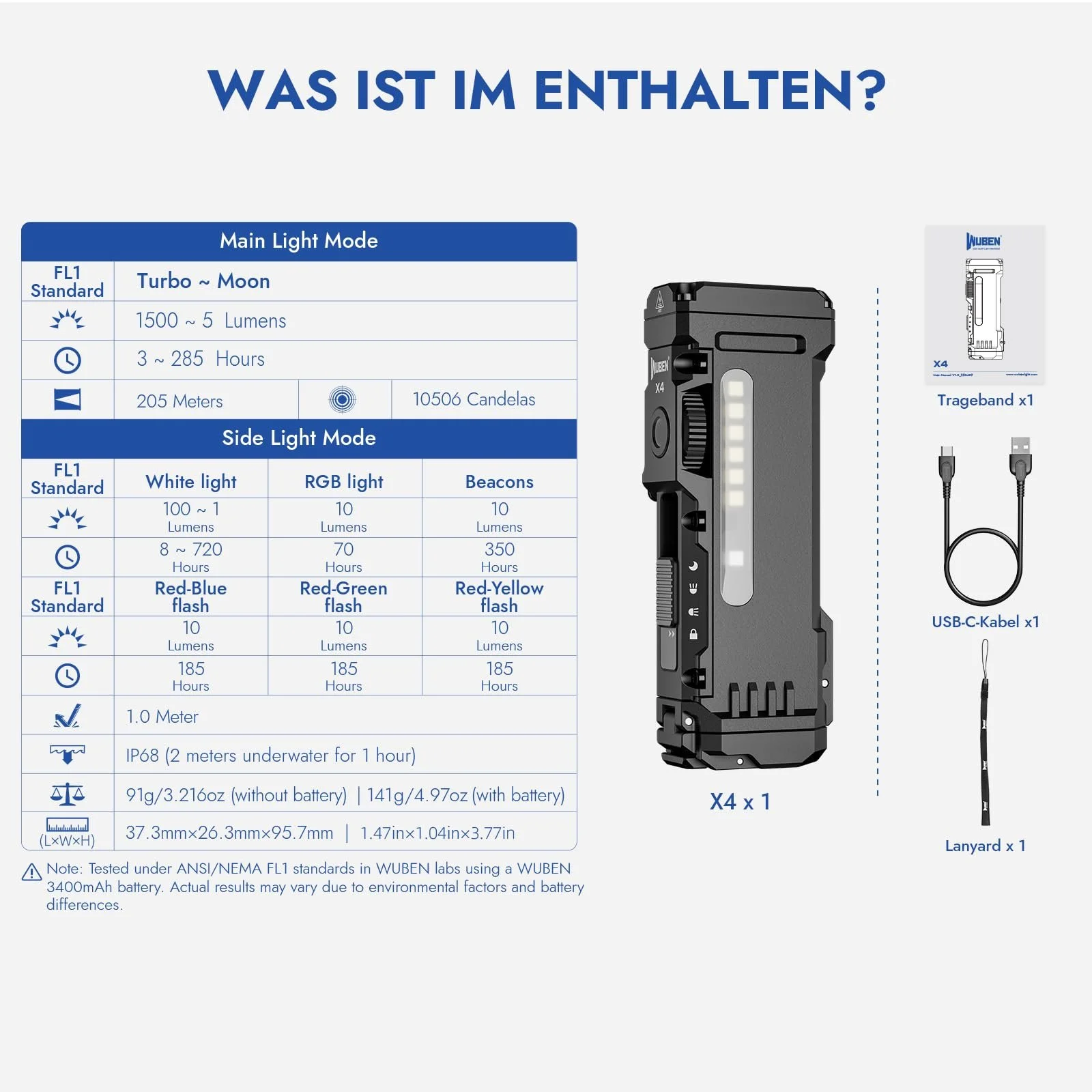 Міні LED ліхтар WUBEN X4 з RGB підсвічуванням, Маленький акумуляторний 1500 люмен, EDC тактичний IP68 для кемпінгу, вечірок, надзвичайних ситуацій, фото №7
