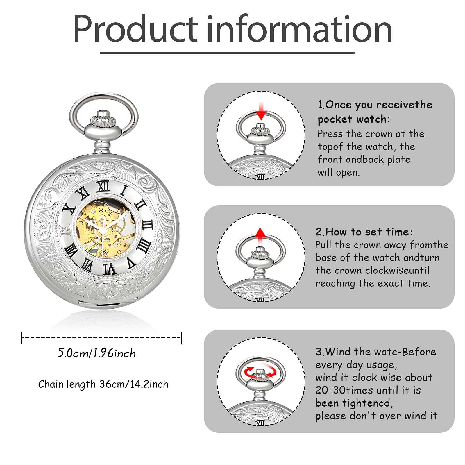 Годинник SUPBRO Pocket Watch Аналогові Механічний Ланцюг Unisex Сріблястий Класичний, фото №2
