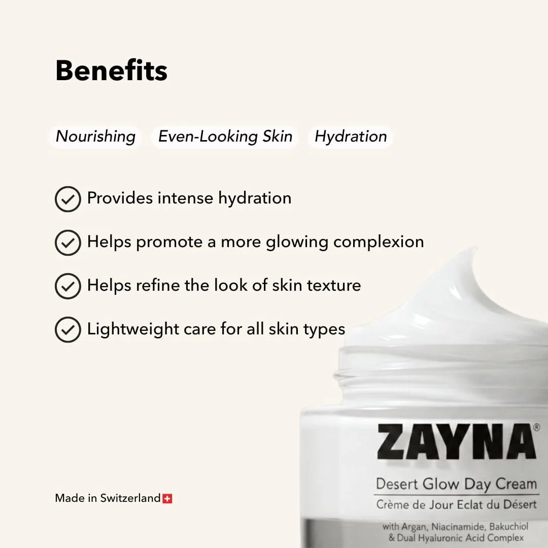 Денний крем ZAYNA Desert Glow Light Day Cream з аргановою олією, ніацинамідом, бакучіолом та гіалуроном 50 г, фото №4